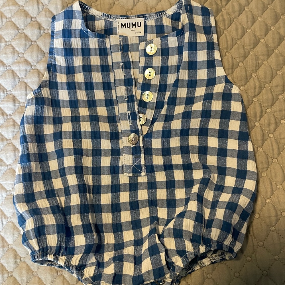 Show Me Your Mumu Mini Blue and White Gingham Baby Romper